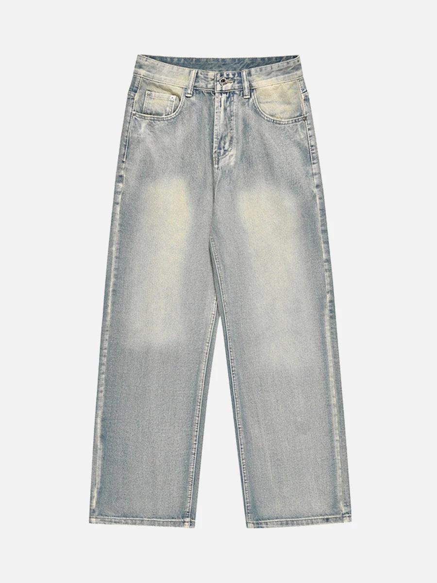 Washed and Worn Loose Jeans