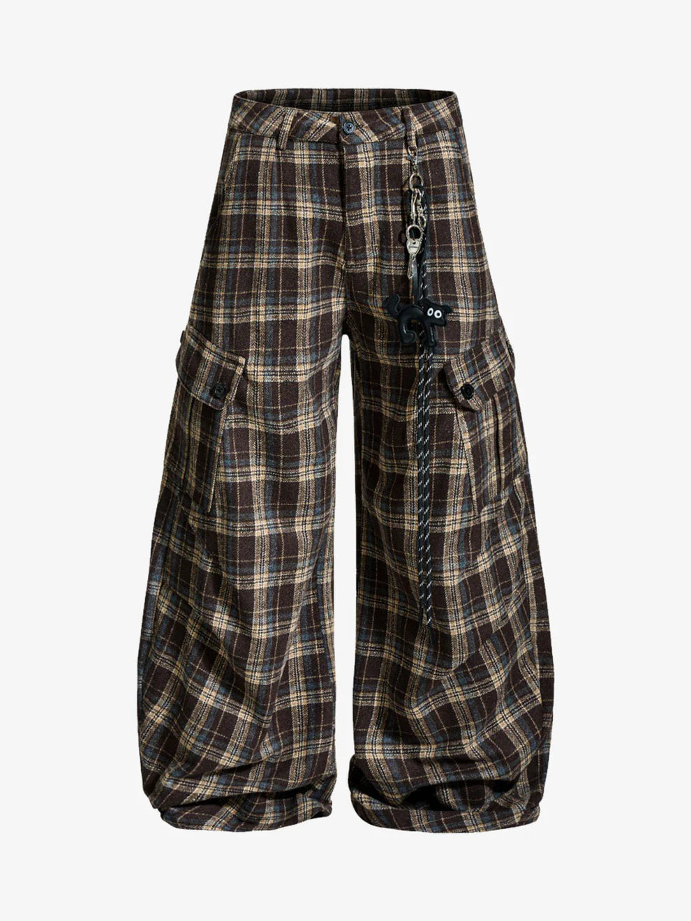 Zwoyren Vintage Plaid Pleated Cargo Casual Pants