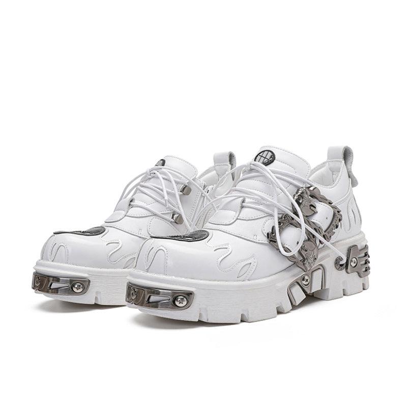 Skull Embroidered Street White Boots