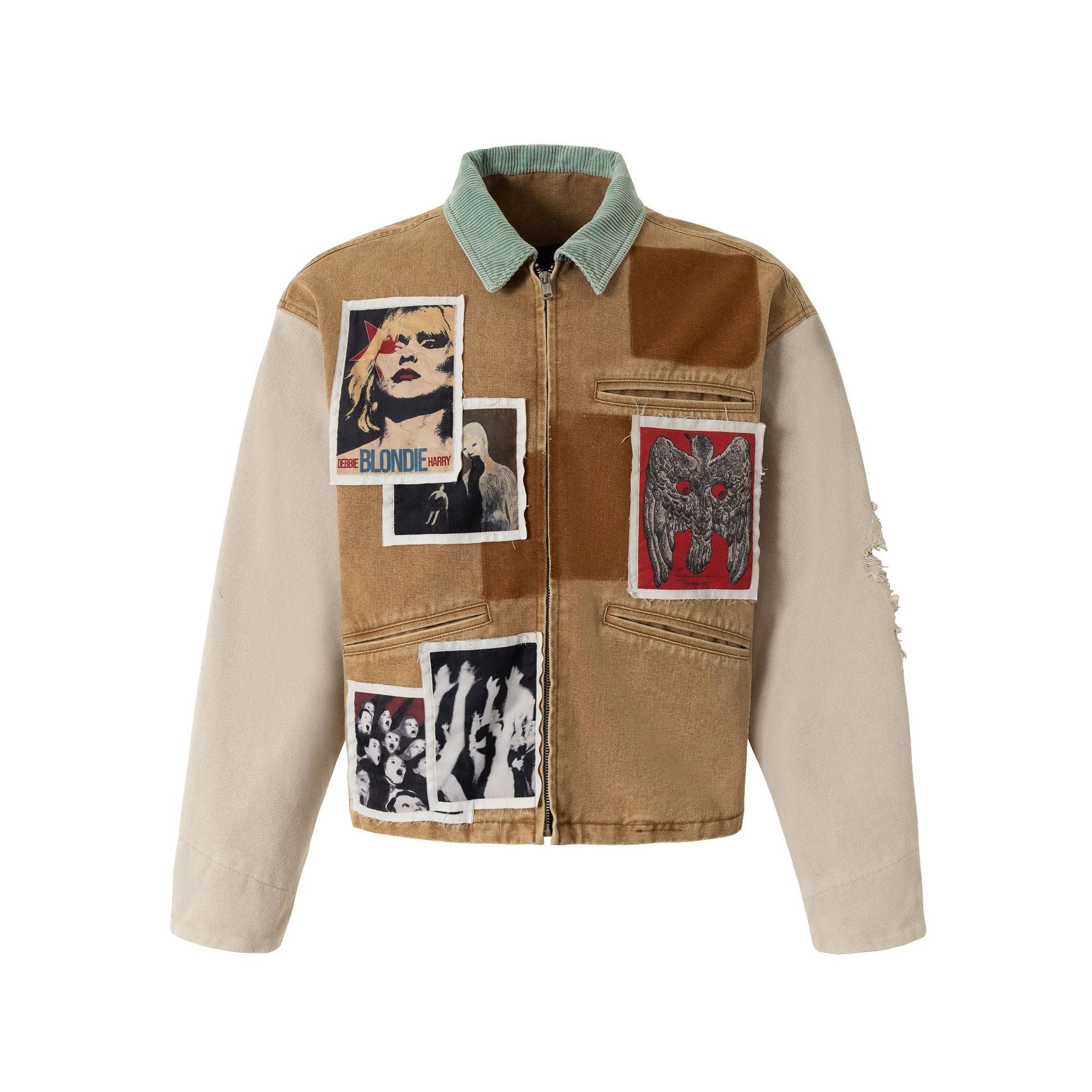 Zwoyren Punk Retro Collage Print Distressed Heavy Jacket