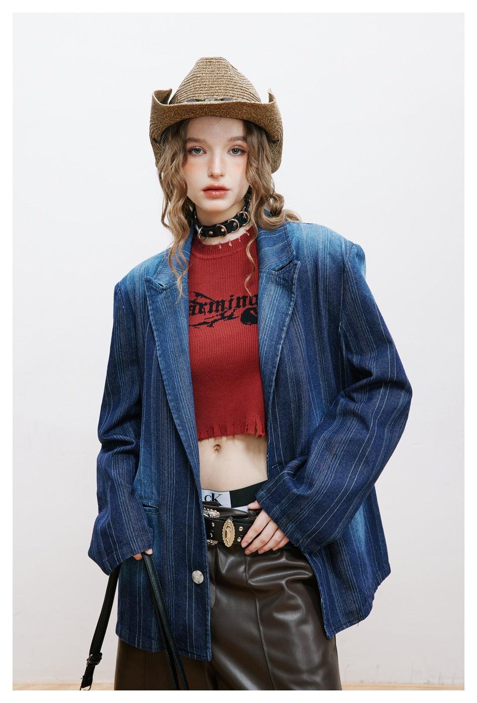 Zwoyren Suit Collar Denim Jacket