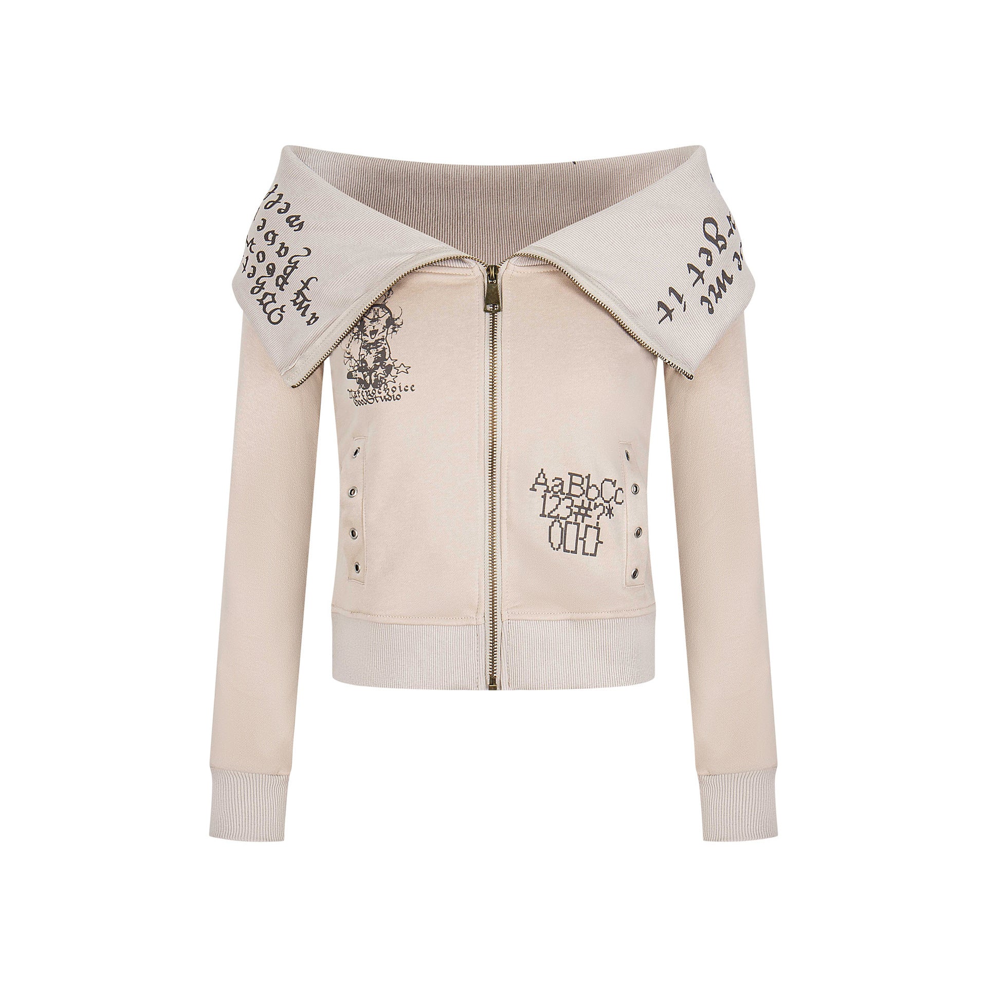 Zwoyren Off-Shoulder Zip-Up Sweatshirt