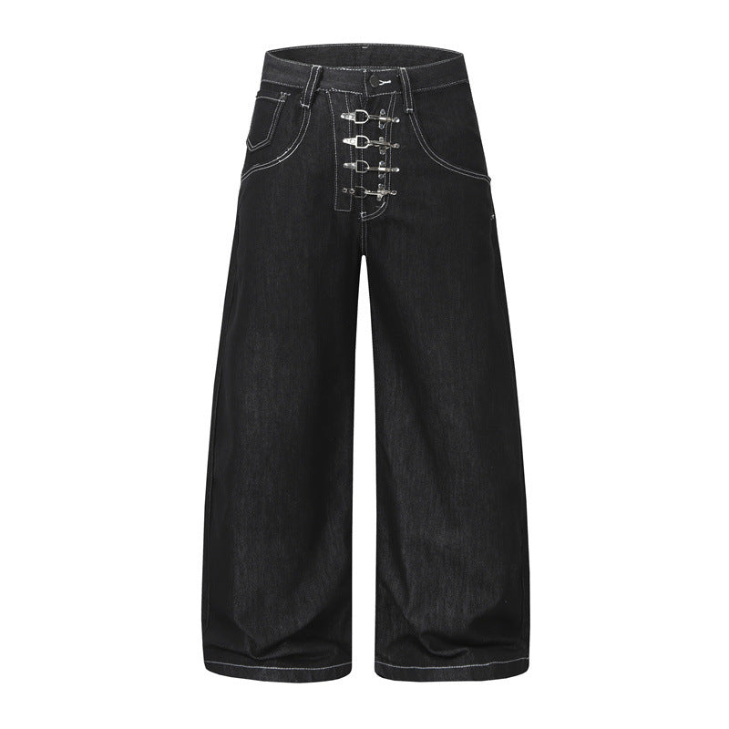 Zwoyren Metal Button Boxy Baggy Jean