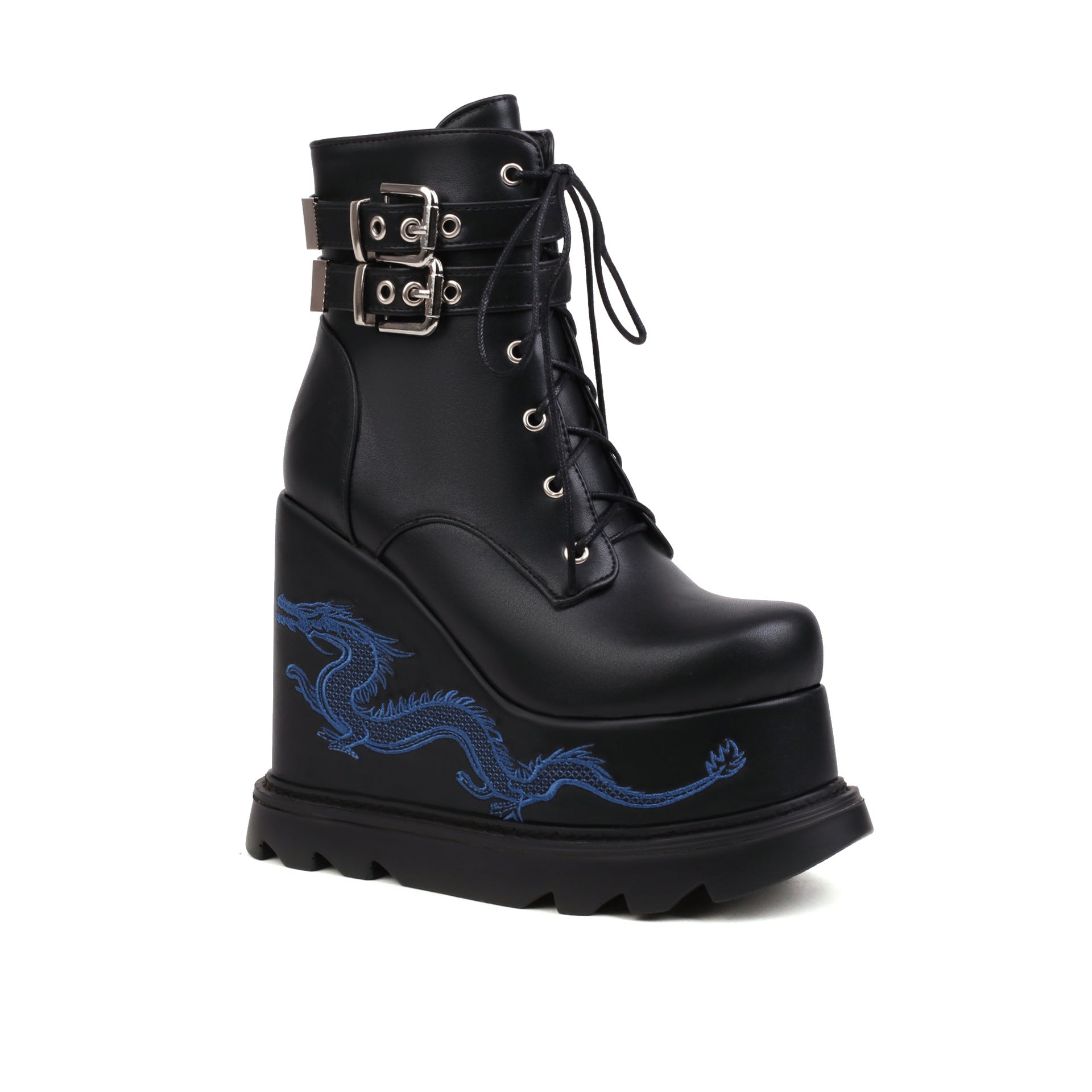 Dragon Embroidered Platform Boots
