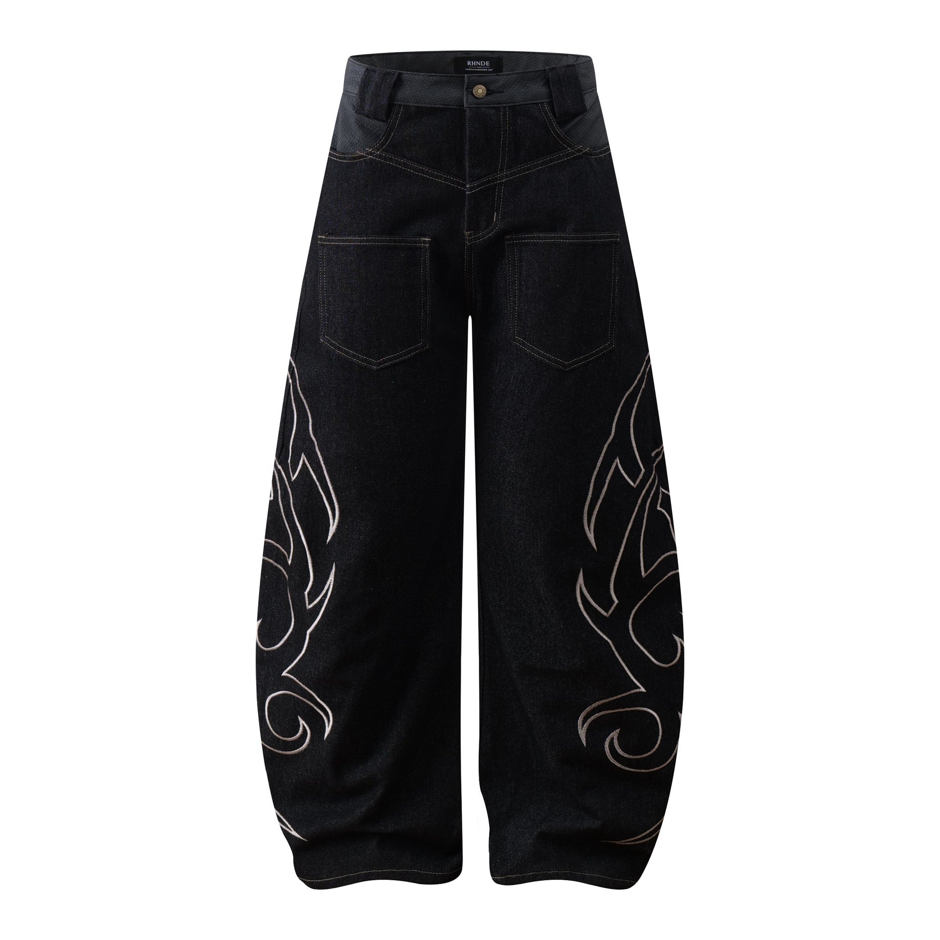 Zwoyren Embroidery Baggy Barrel Jeans