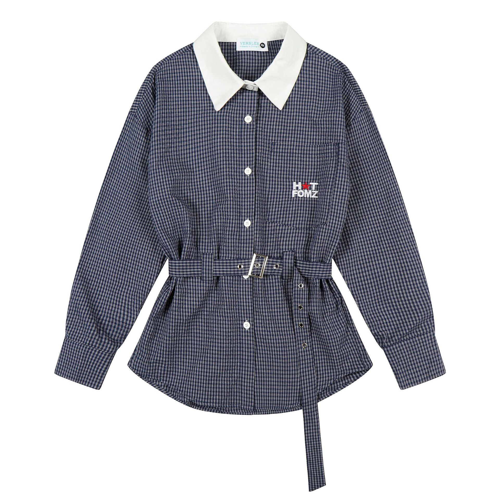 Zwoyren Cinched-Waist Check Shirt