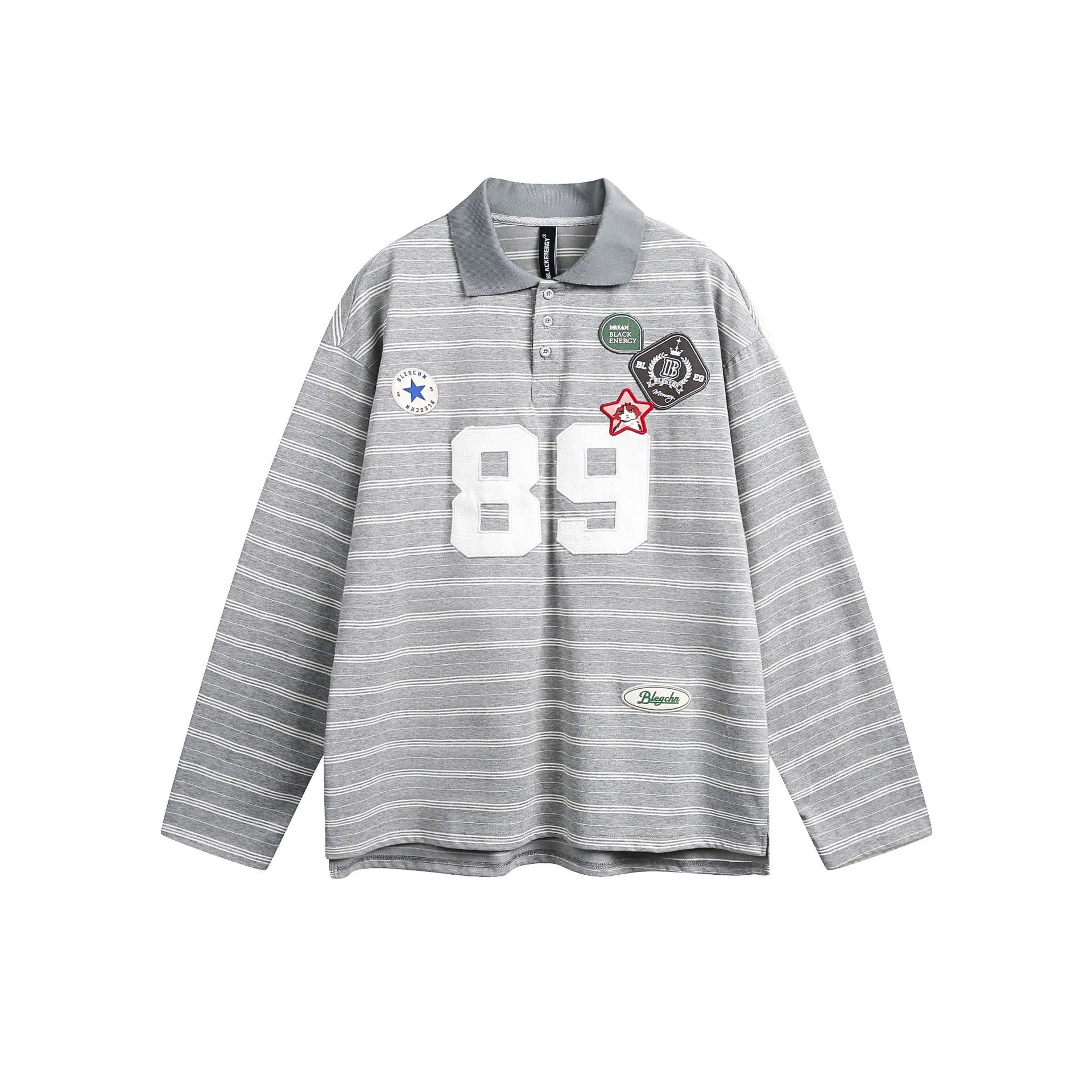 Zwoyren Applique Embroidery Polo Long Sleeve Tee