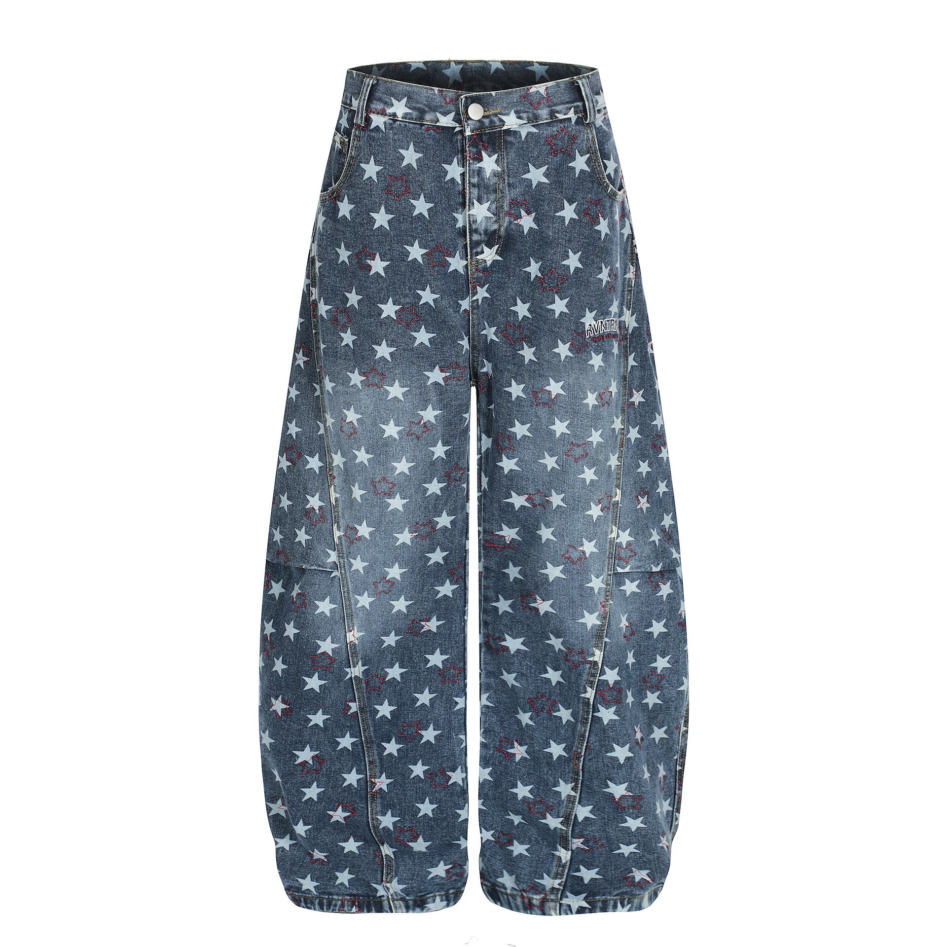 Zwoyren Vintage Star Embroidered Barrel Jeans