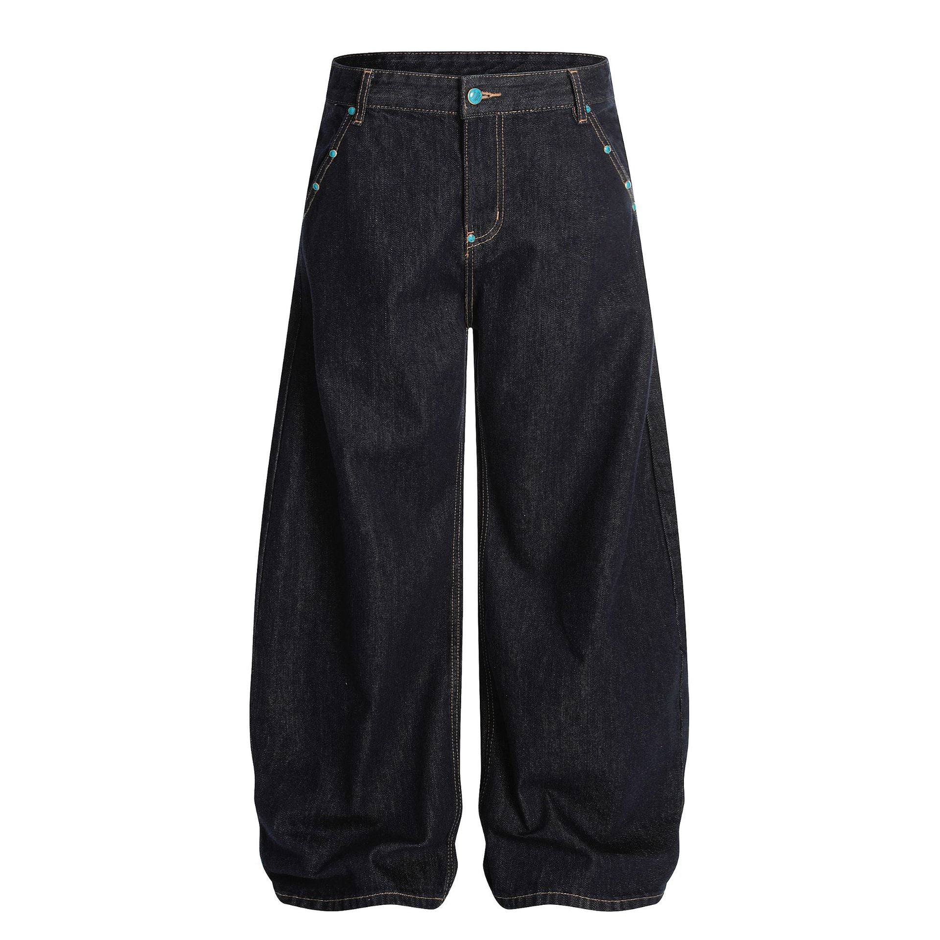 Zwoyren Vintage Rivet Raw Barrel Baggy Jeans