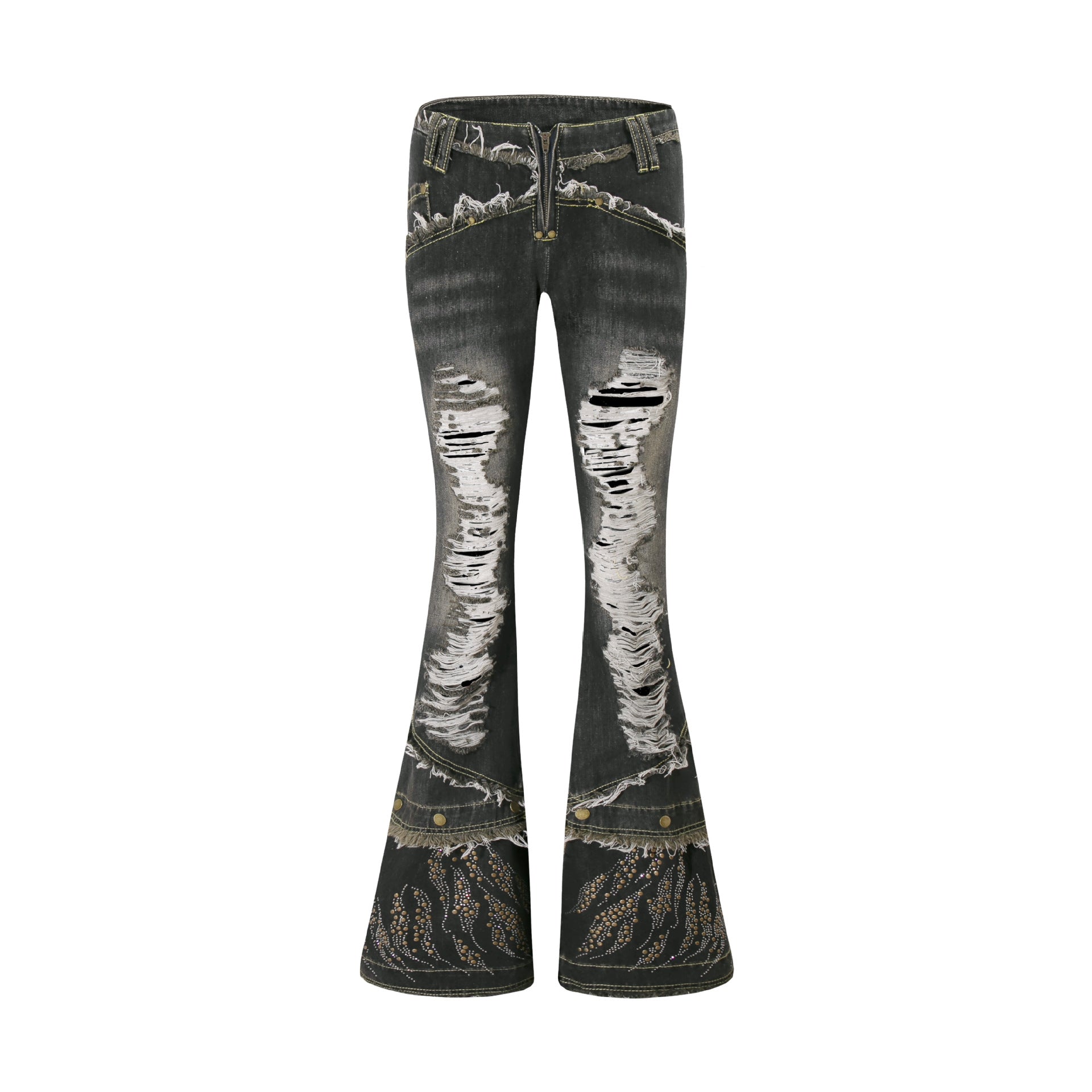 Zwoyren Fringe Rivet Flared Jeans