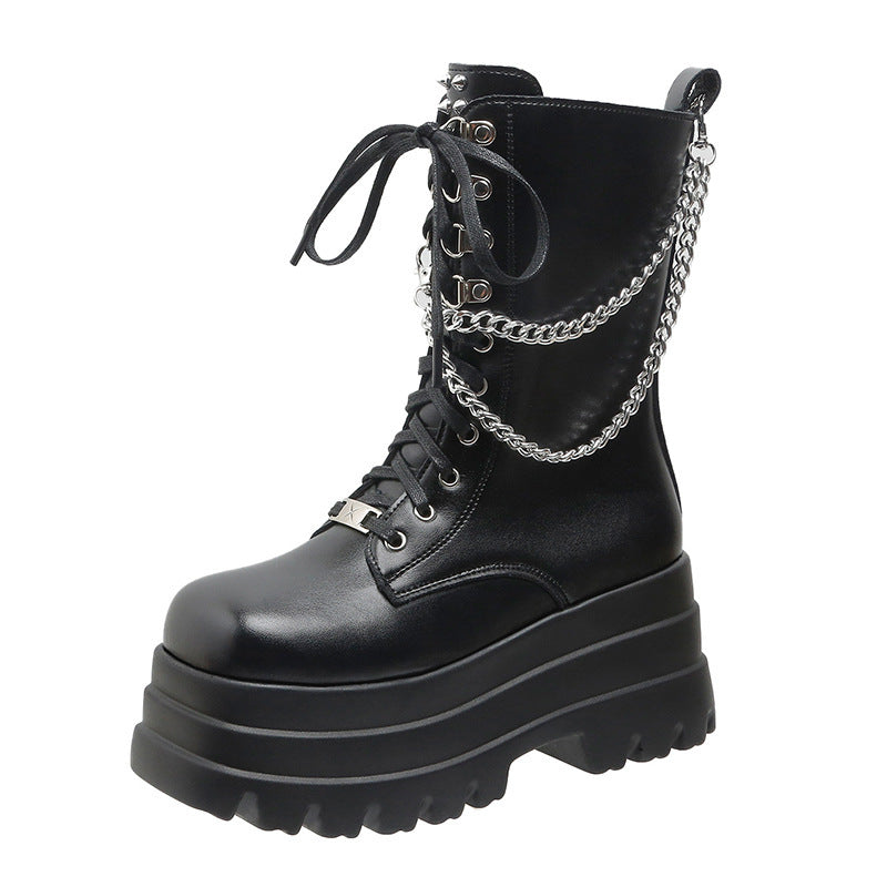 Zwoyren Chain Detailed Black Platform Boots