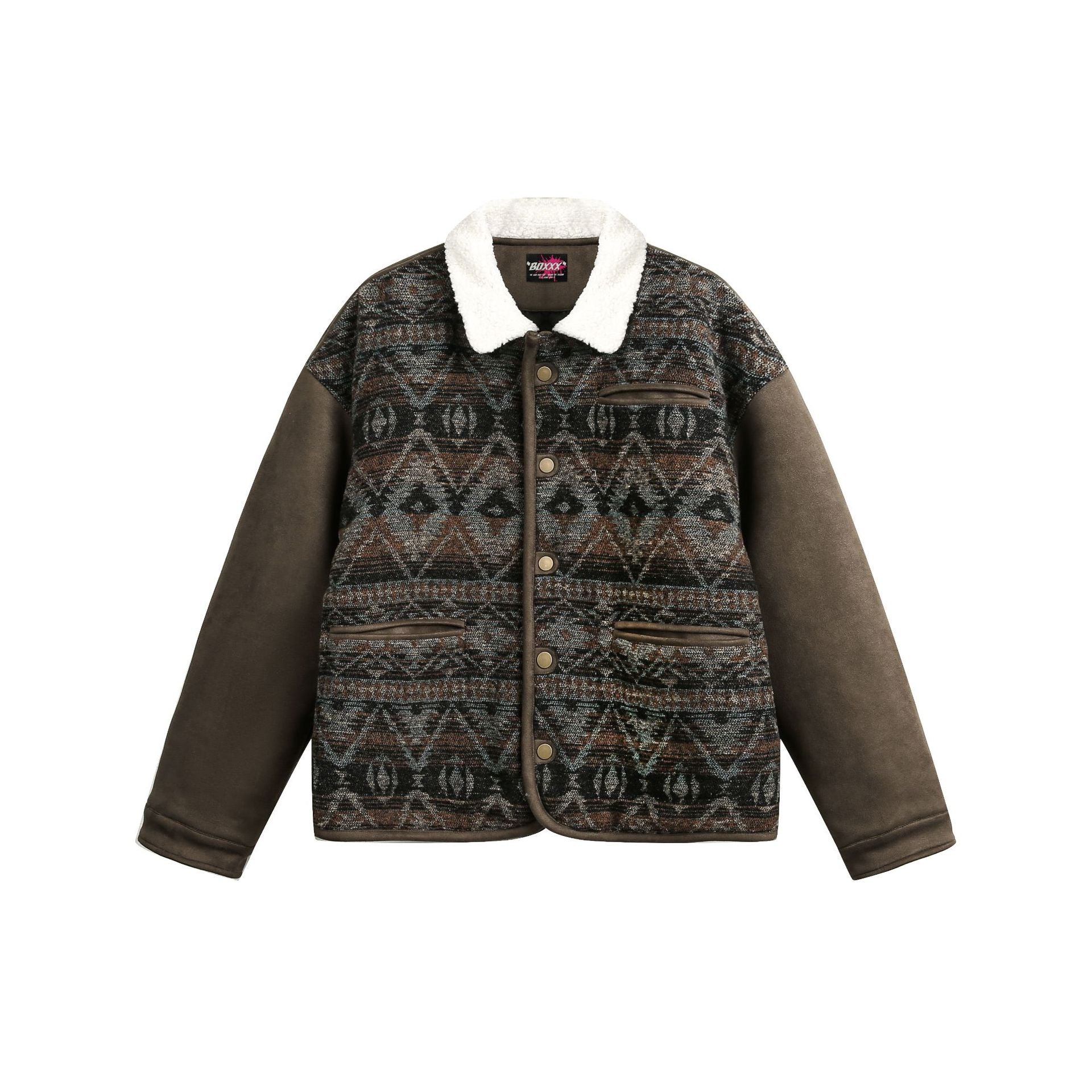Zwoyren Geometric Pattern Sherpa Collar Jacket.
