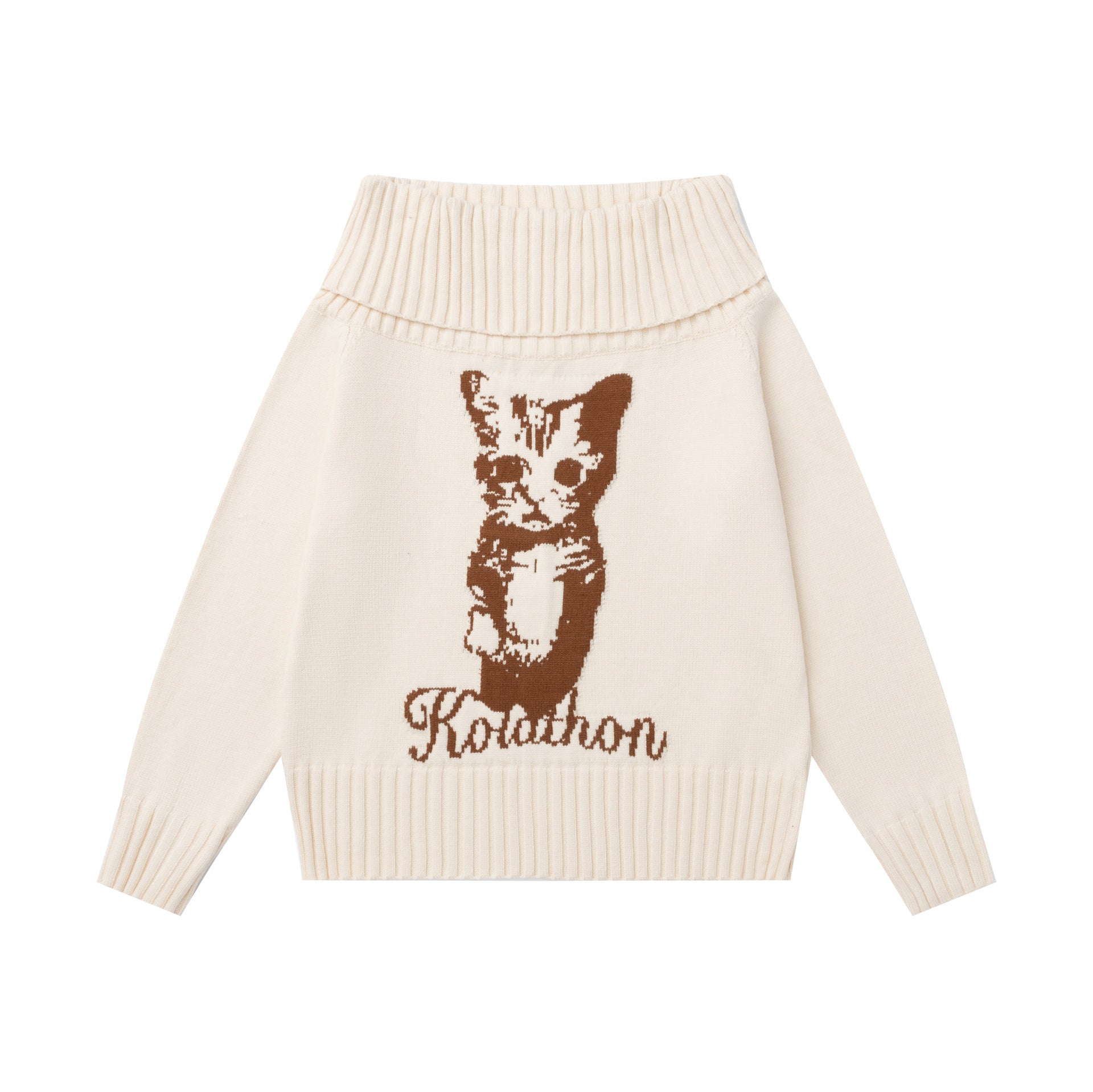 Zwoyren Cat Print Cowl Neck Sweater