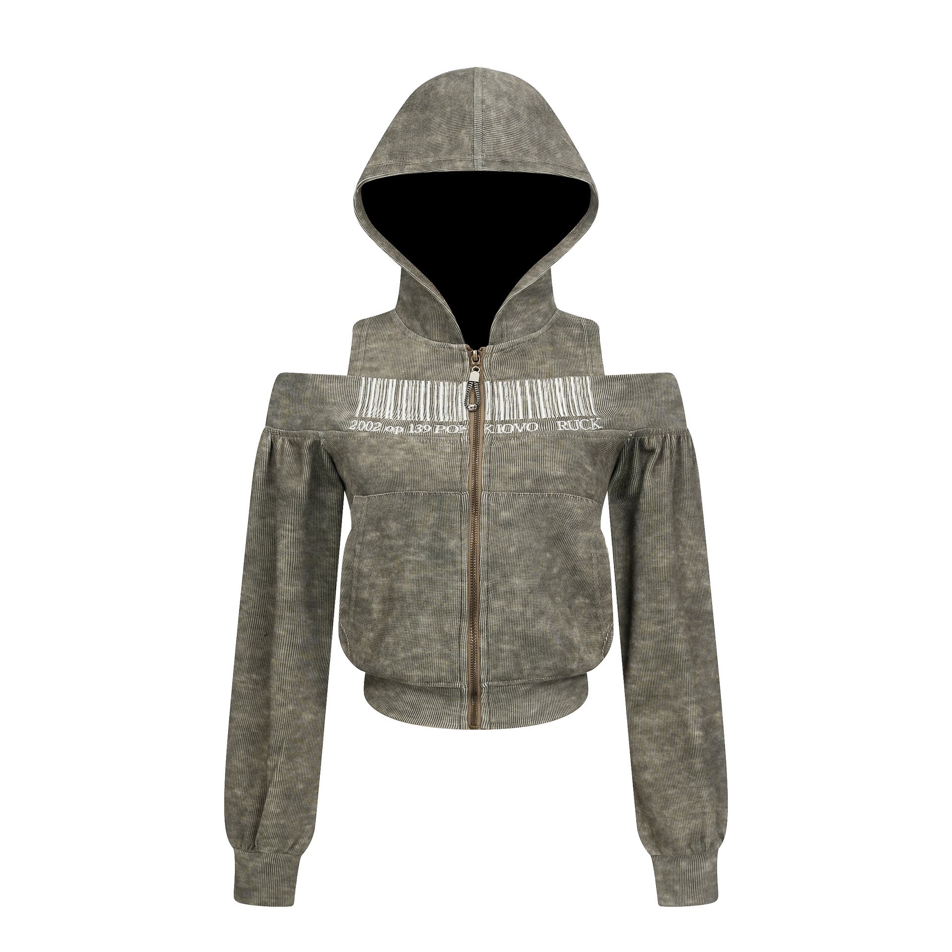 Zwoyren Cropped Cold Shoulder Zip-Up Hoodie