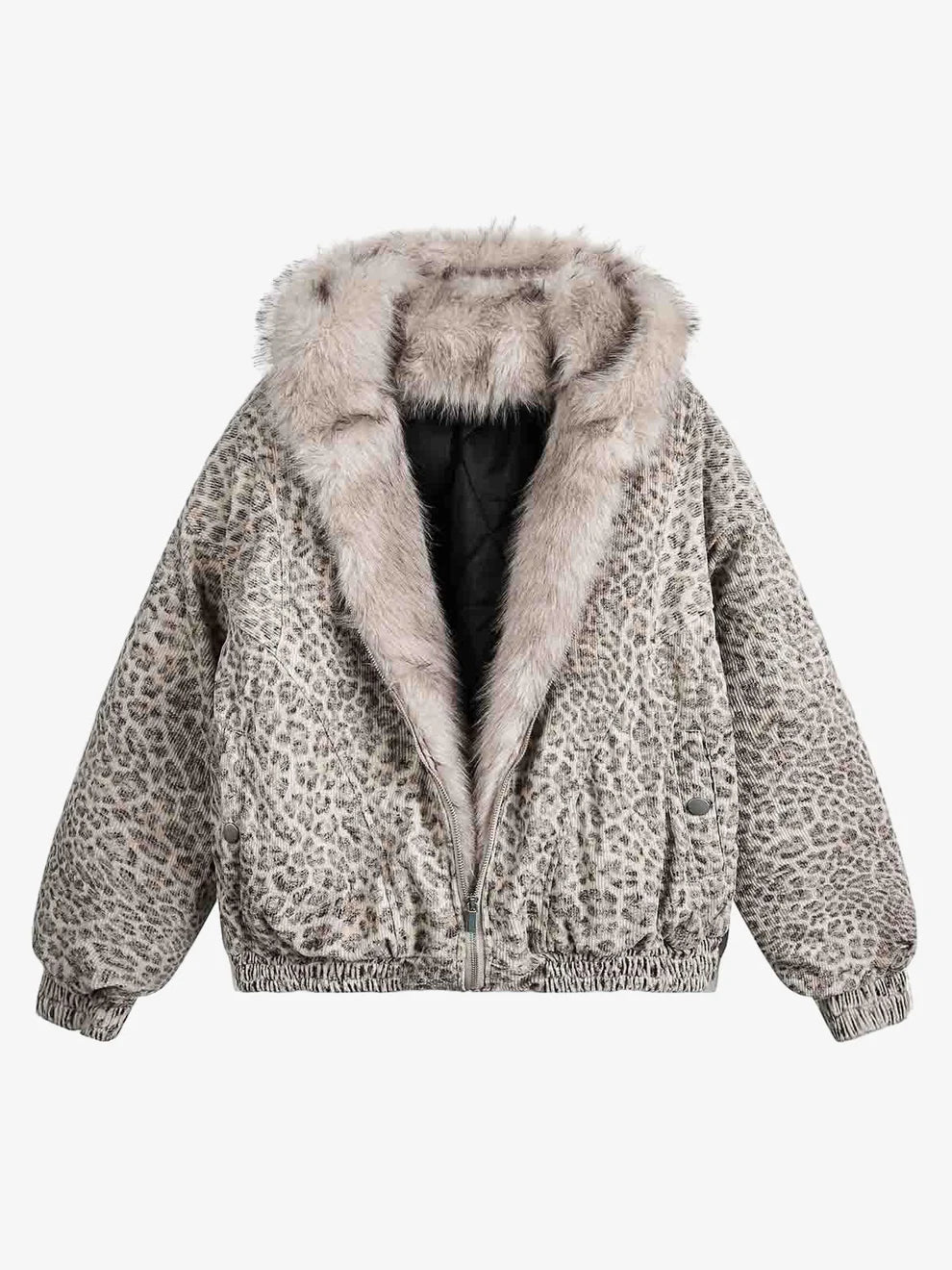 Zwoyren Cotton Cheetah Print Mink Fur Hooded Jacket