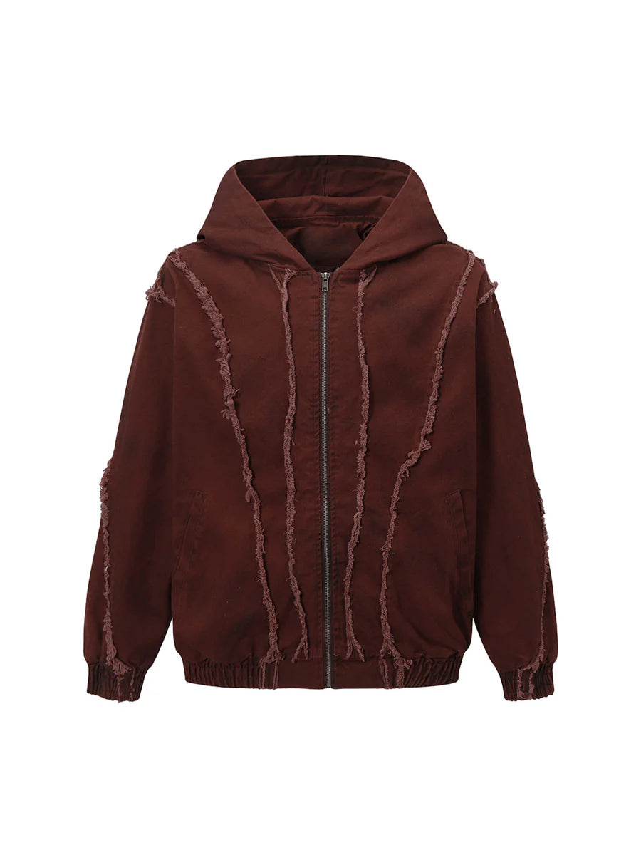 Zwoyren Washed Distressed Fur Hooded Jacket