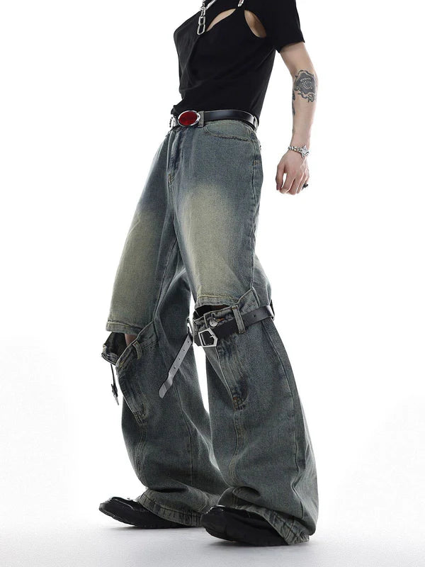 Zwoyren Knee Belt Loose Jeans