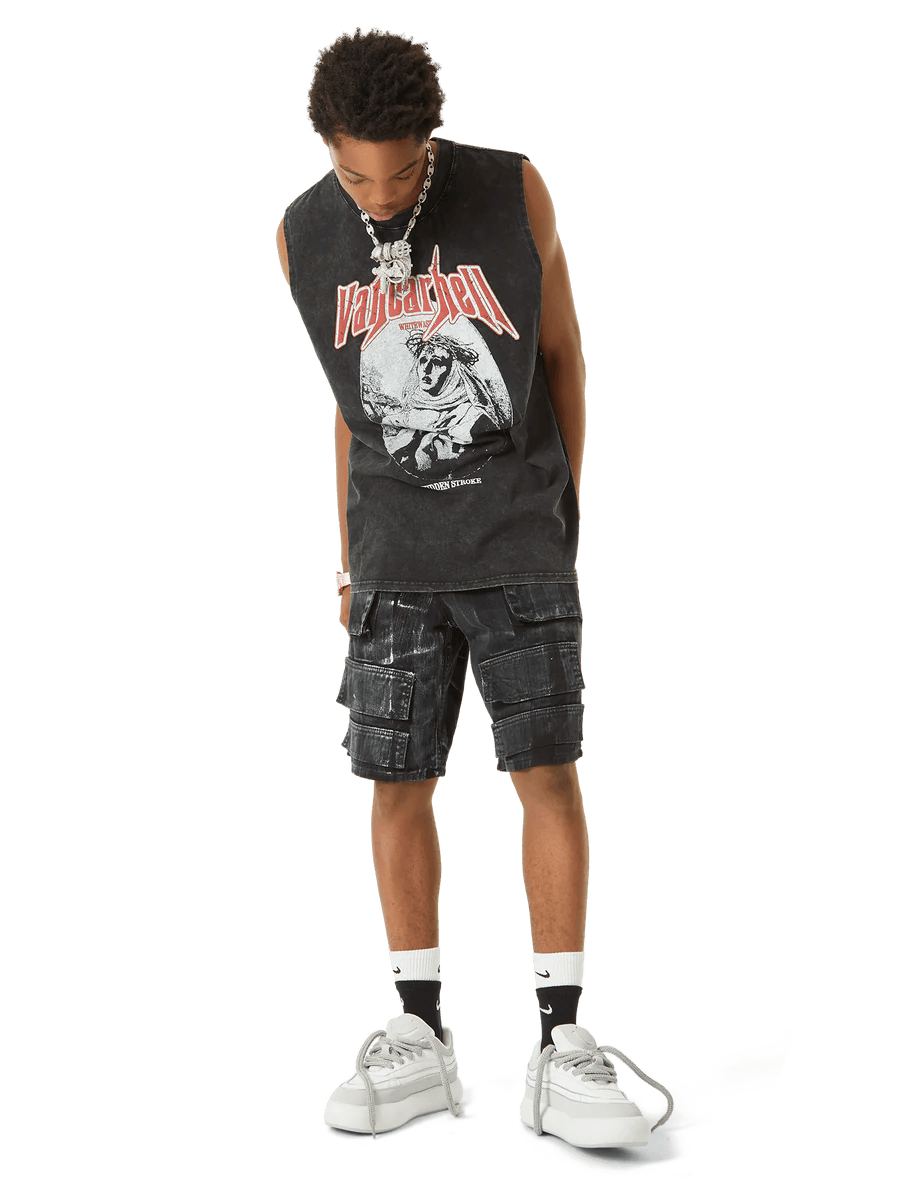 Retro Washed Character Thorns Street Rap Vest