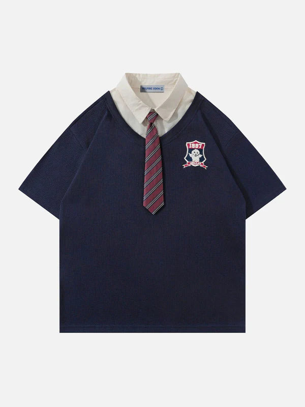 Zwoyren College Stripe Tie Polo Tee