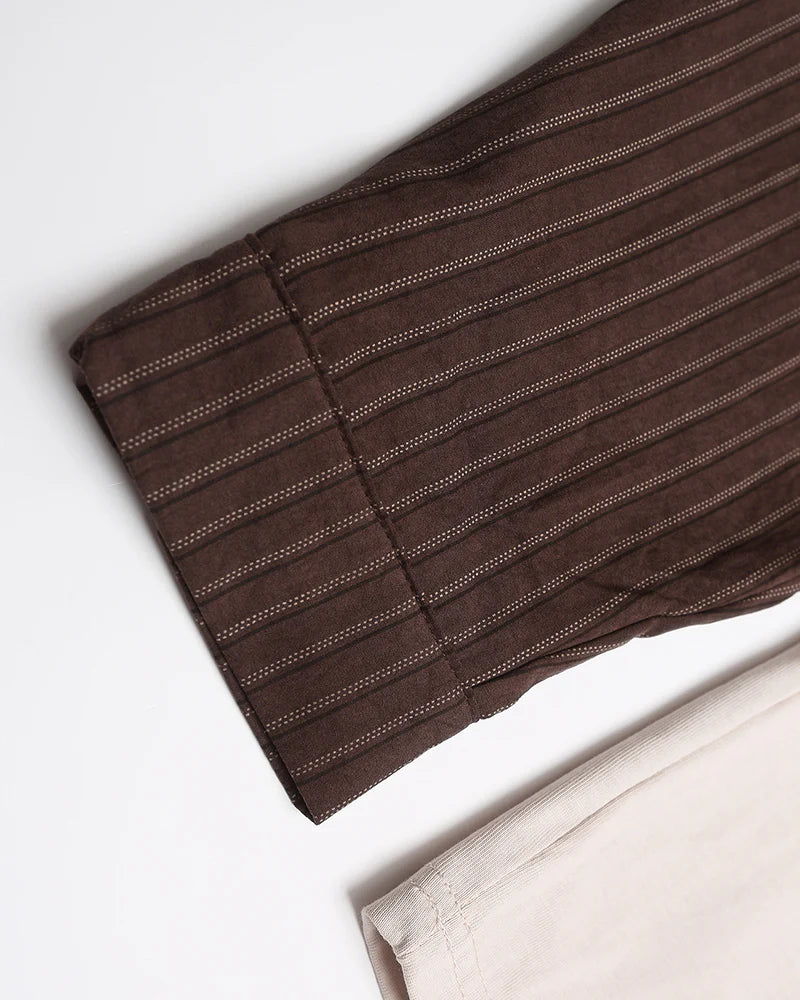 Zwoyren Pinstripe Faux-Layered Polo Long Sleeve Tee