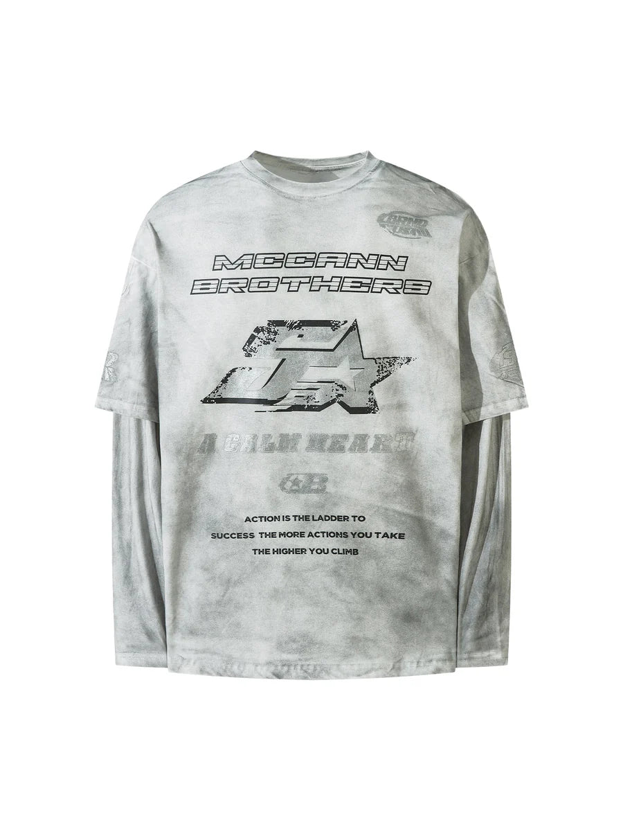 High Street Hip-hop Patchwork Long-sleeved T-shirt 