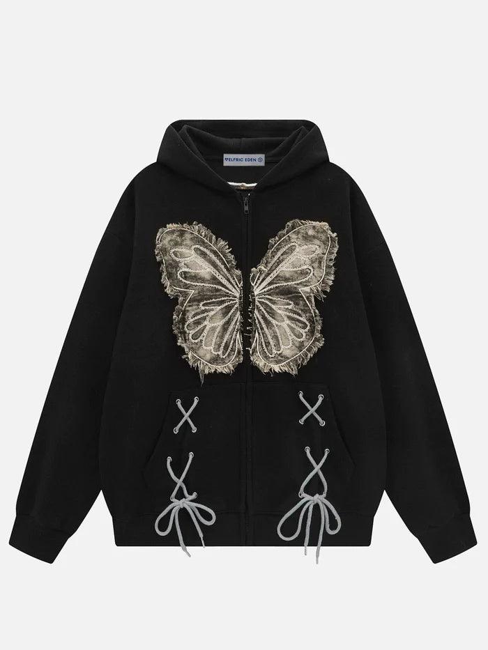 Fringe Washed Butterfly Hoodie