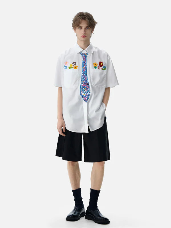 Zwoyren Graffiti Necktie Short Sleeve Shirt