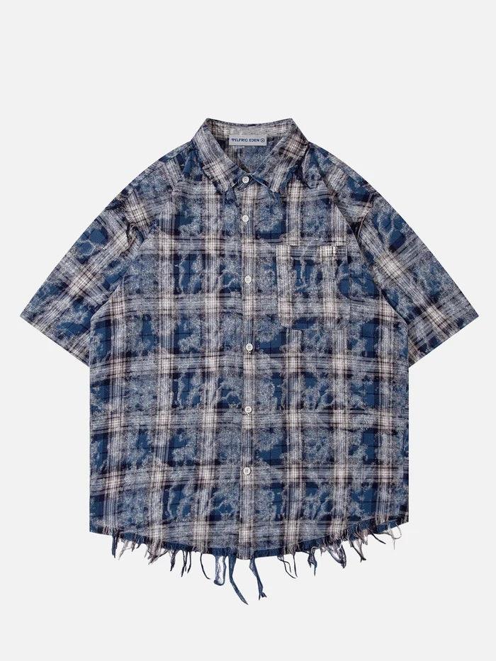 Tie Dye Plaid Short Sleeve Shirt