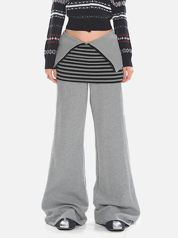 Zwoyren Stripe Fold-Over Flared Sweatpants
