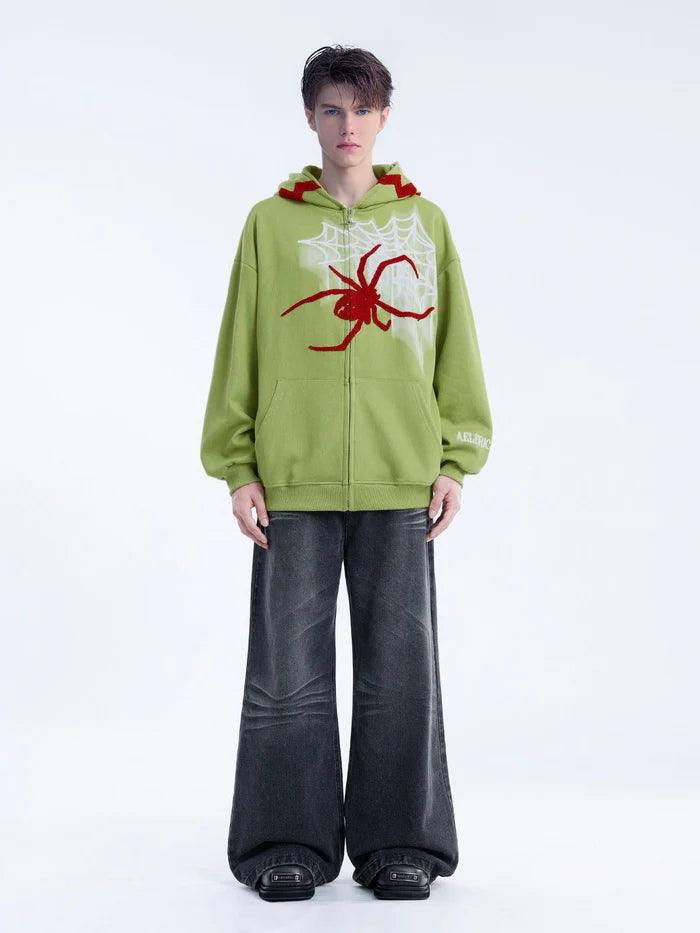 Horn Design Flocking Spider Hoodie