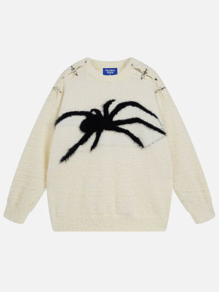 Zwoyren Metal Buckle Spider Graphic Sweater