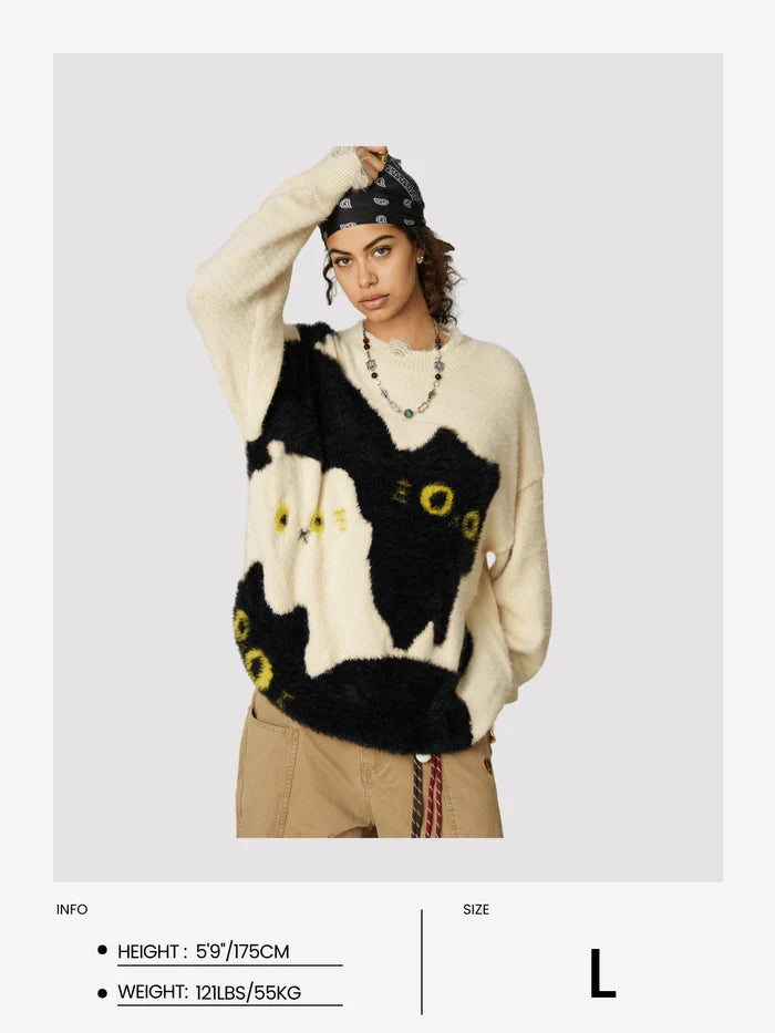 Zwoyren Color Blocking Cat Sweater