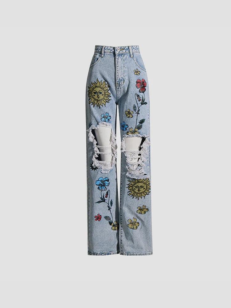 Flower High Waist Jean