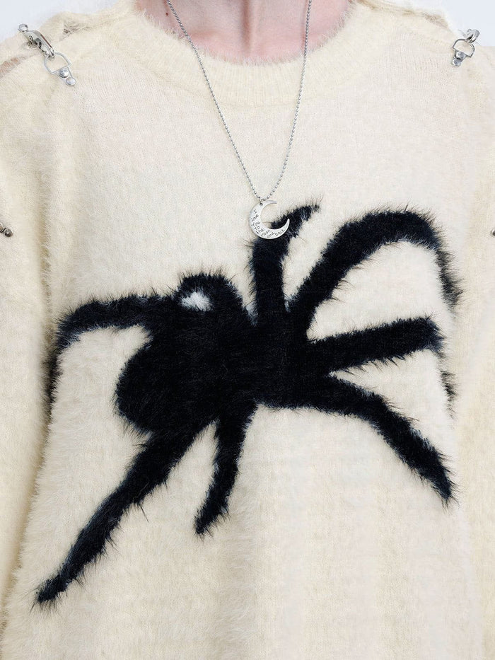 Zwoyren Metal Buckle Spider Graphic Sweater