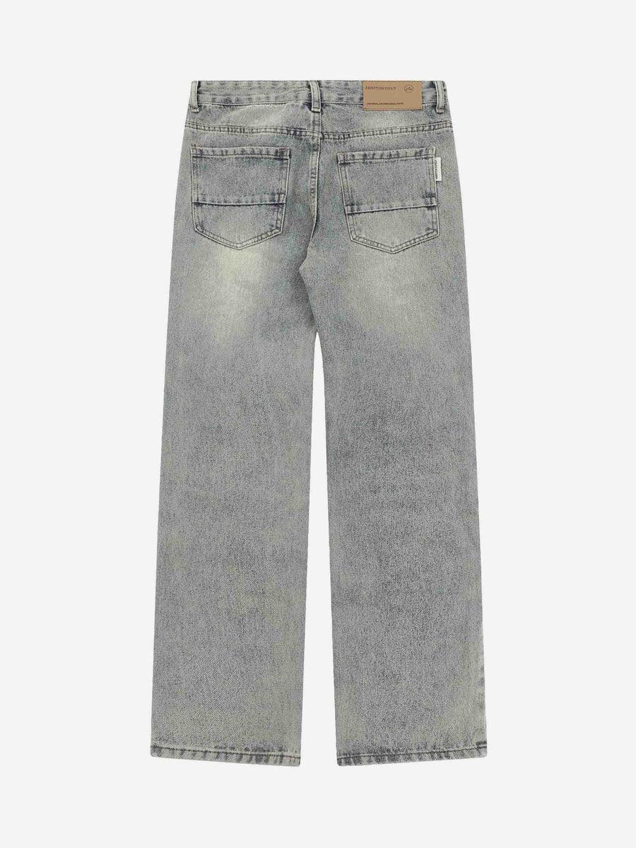 Torn Work Pockets Streaight Denim Pants