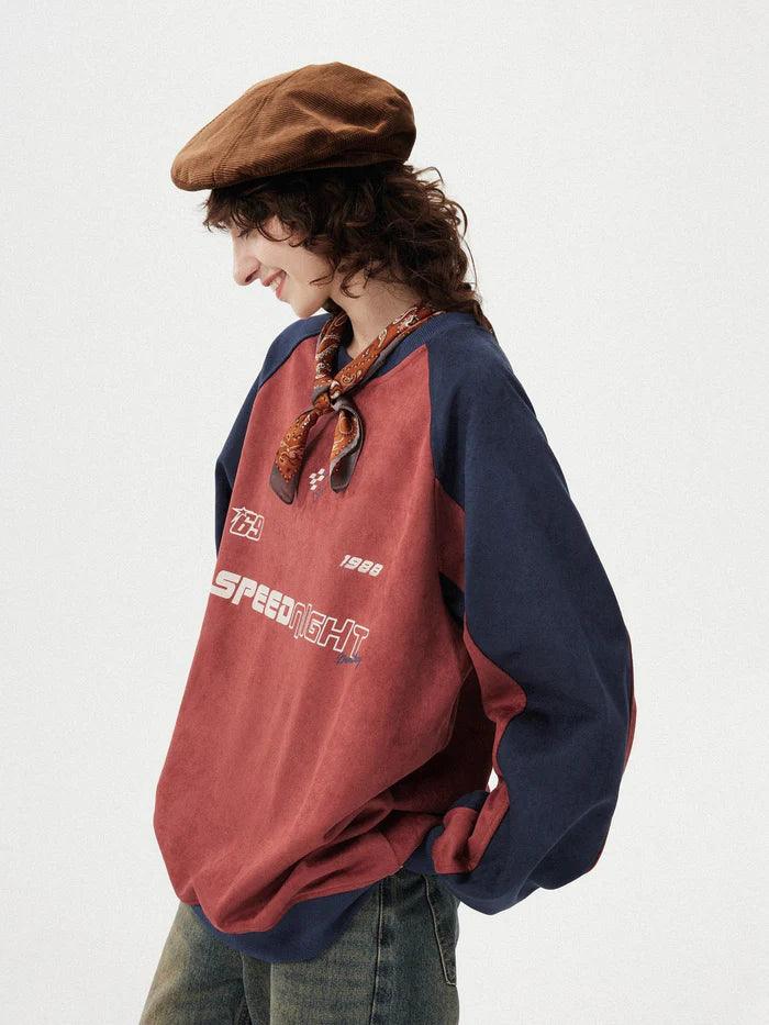 Zwoyren Vintage Patchwork Suede Sweatshirt