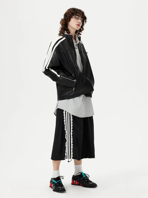 Zwoyren Cropped Faux Leather Racer Moto Jacket