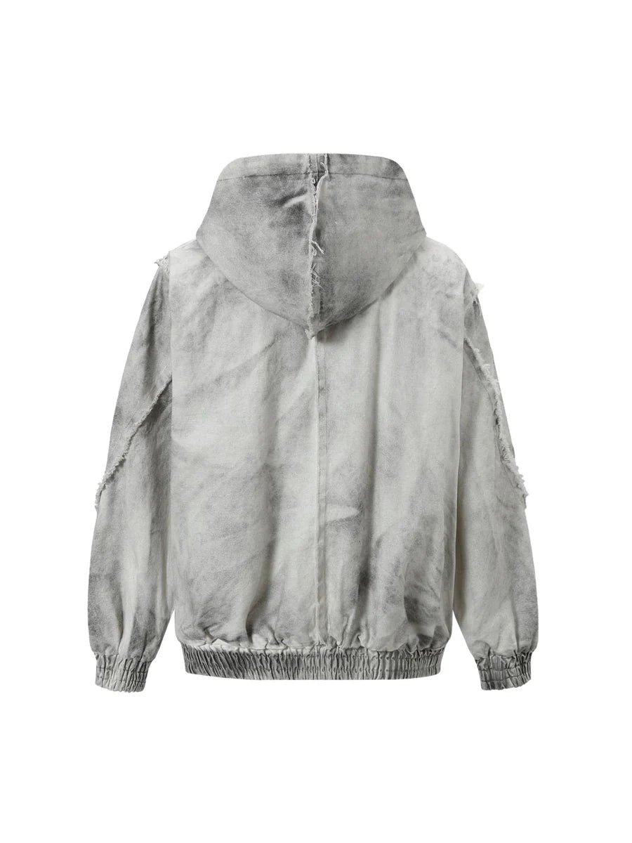 Zwoyren Washed Distressed Fur Hooded Jacket