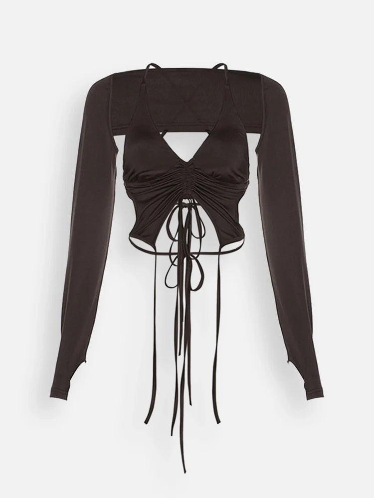 Neck Backless Long Sleeves Cropped