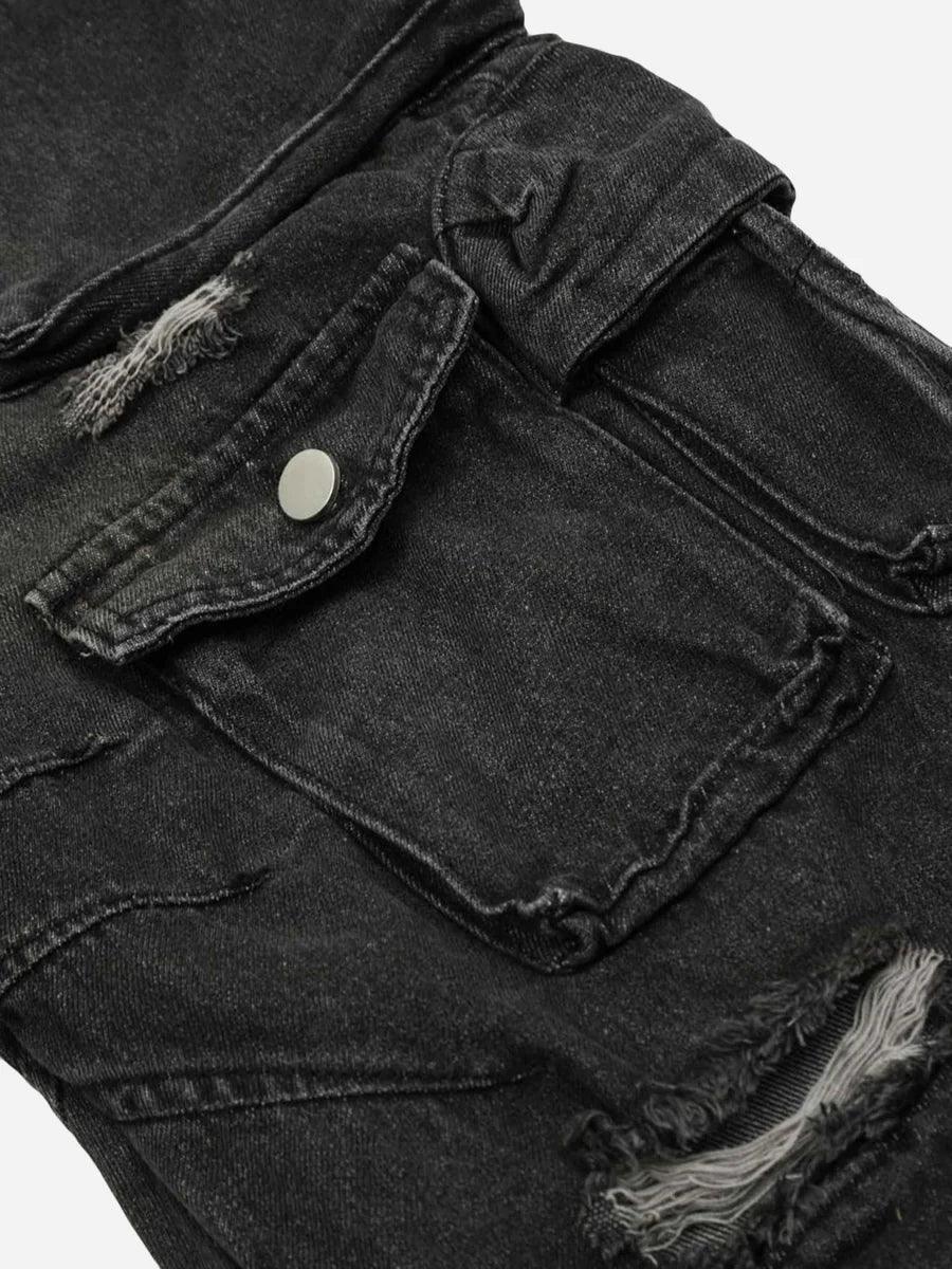 Washed Multi-Pocket Work Cargo Jeans