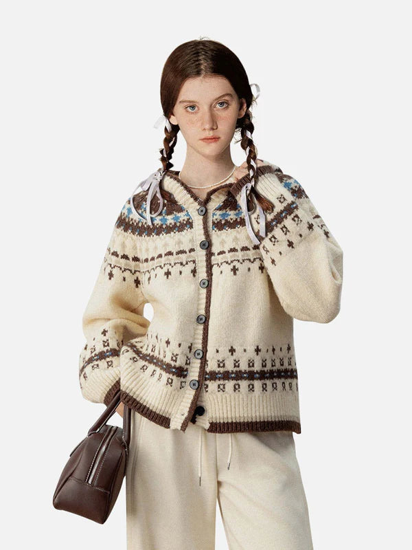 Zwoyren Fair Isle Graphic Hooded Cardigan