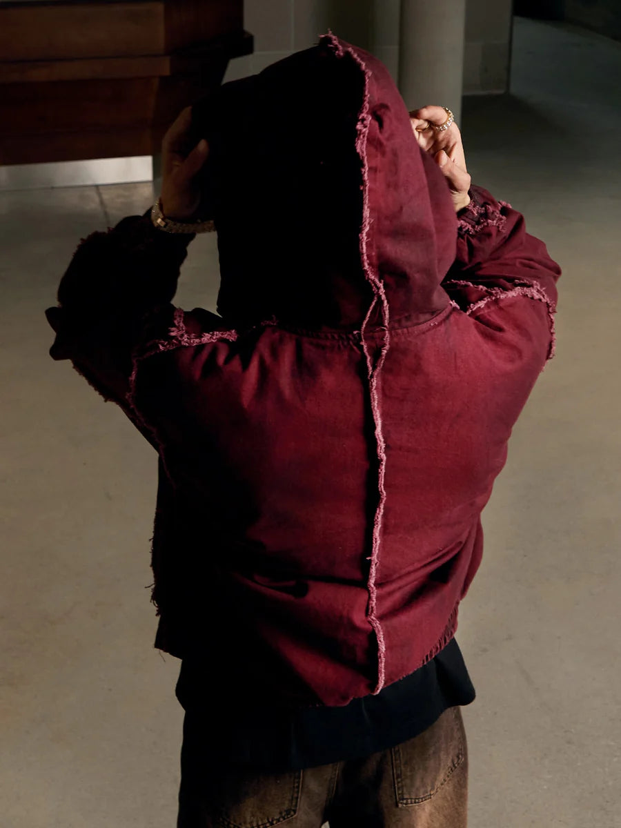 Zwoyren Washed Distressed Fur Hooded Jacket