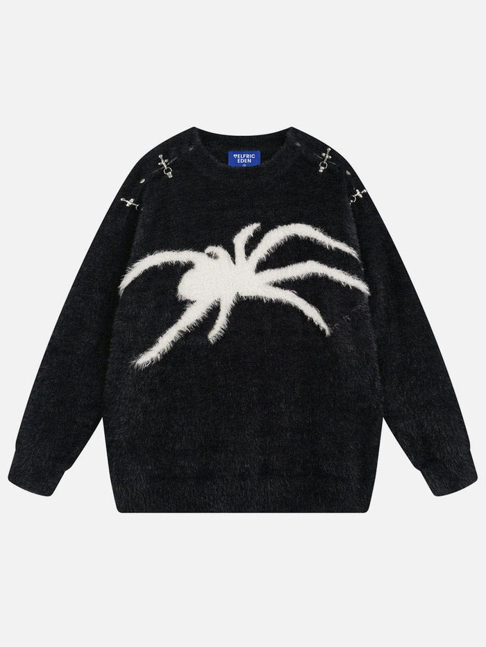 Zwoyren Metal Buckle Spider Graphic Sweater