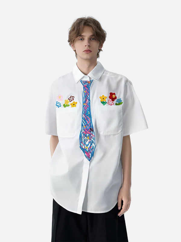 Zwoyren Graffiti Necktie Short Sleeve Shirt