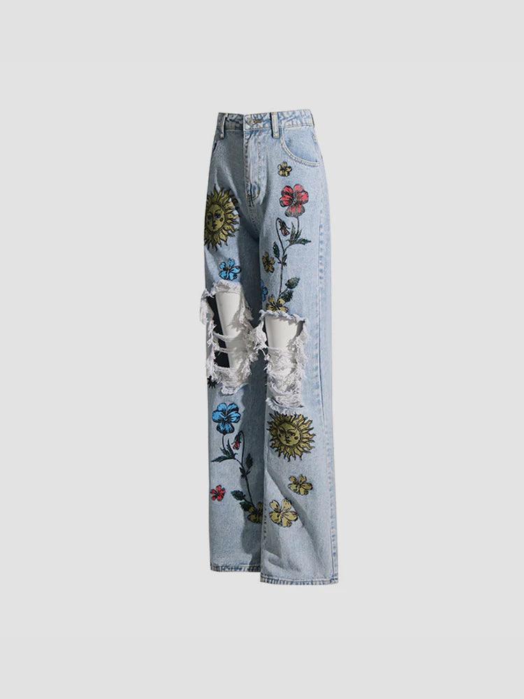 Flower High Waist Jean