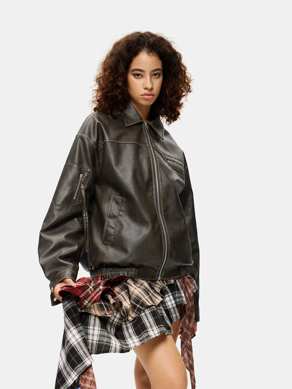 Zwoyren Multi Pocket Faux Leather Cropped Jacket