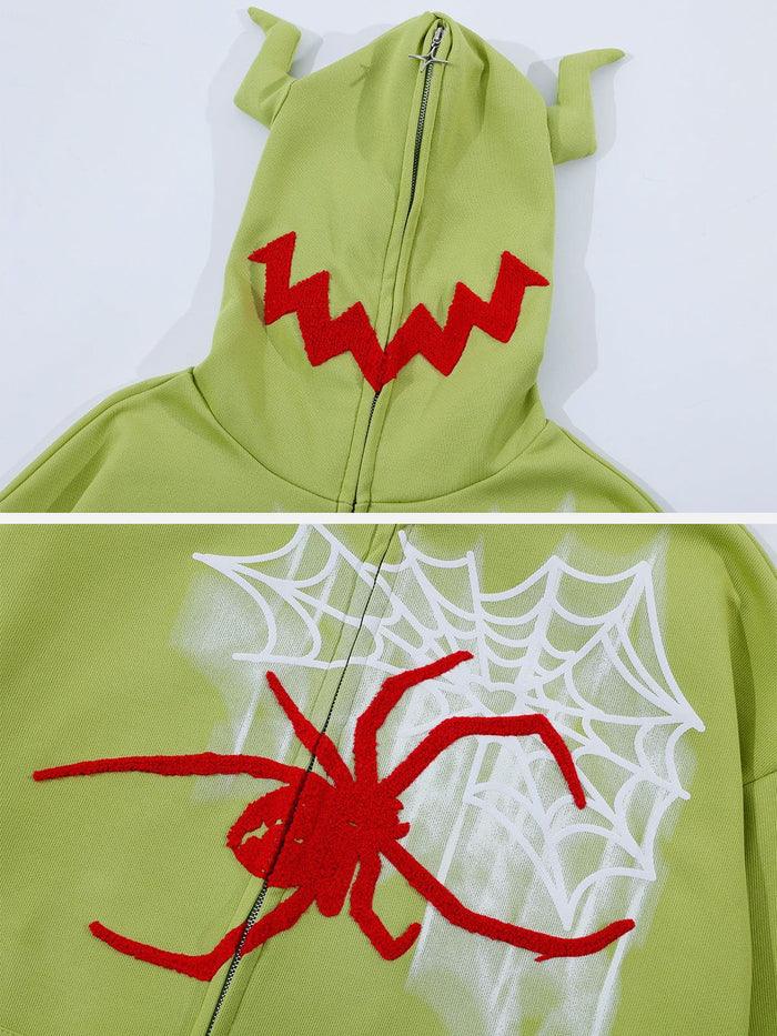 Horn Design Flocking Spider Hoodie