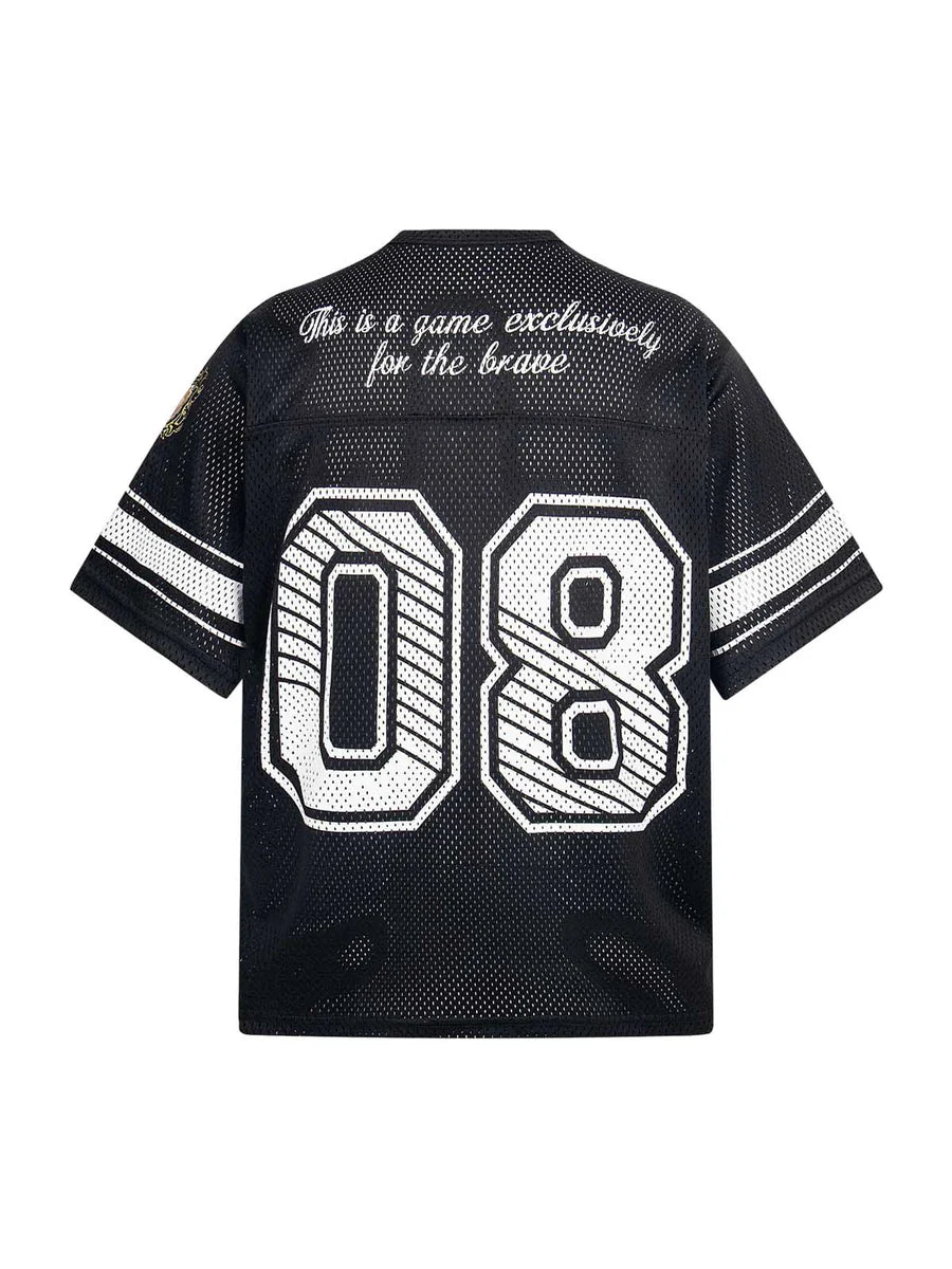 Zwoyren Retro Hollow Digital Stripe Print Jersey T-Shirt