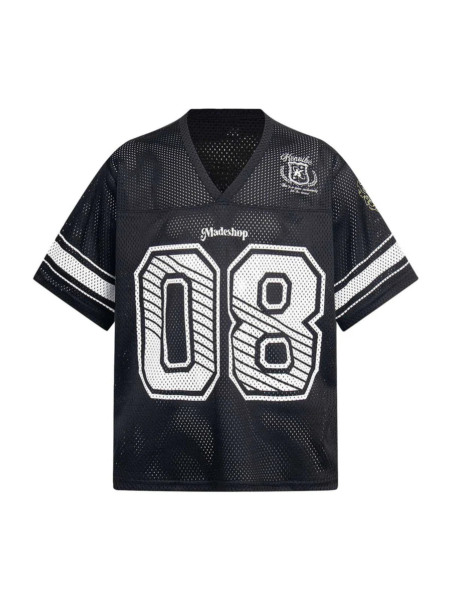 Zwoyren Retro Hollow Digital Stripe Print Jersey T-Shirt