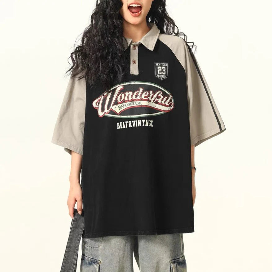 Zwoyren Vintage Streetwear Graphic Polo T-shirt